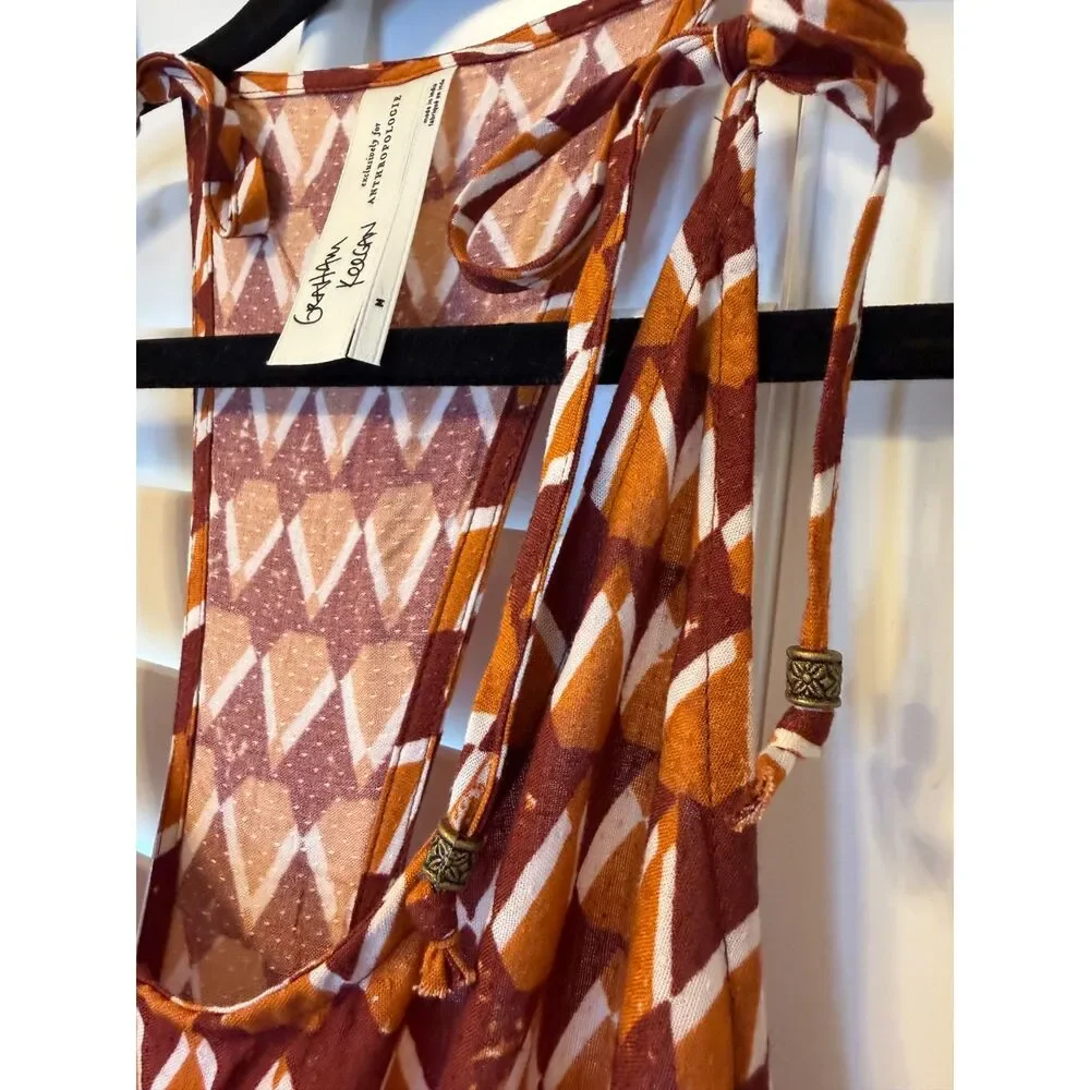 Anthropologie Jumpsuit by Graham Keegan Boho Geometric Chevron Tie Shoulder M